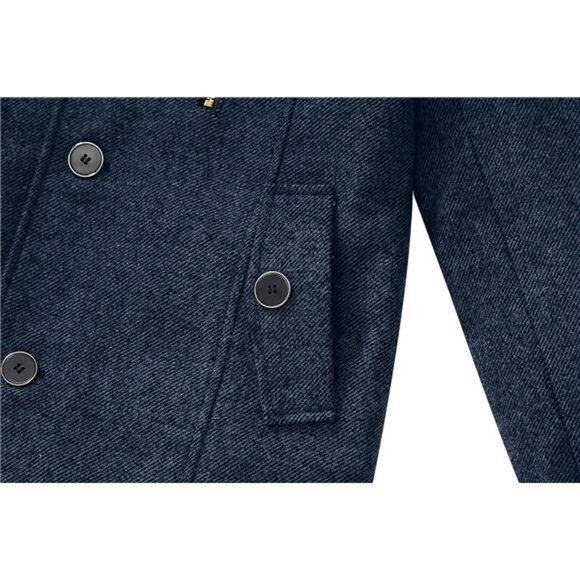 Men's Wool Blend Jacket Stand Collar Windproof Pea Coat - Picture 7 of 8